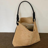 Vintage Suede One Shoulder Bucket Bag Large Capacity Women Handbag
