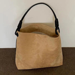 Vintage Suede One Shoulder Bucket Bag Large Capacity Women Handbag