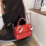 Women Pattern Shoulder Bag Hardware Chain Strap Block Messenger Handbag