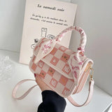 Women Pattern Shoulder Bag Hardware Chain Strap Block Messenger Handbag