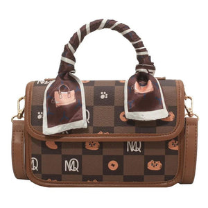 Women Pattern Shoulder Bag Hardware Chain Strap Block Messenger Handbag