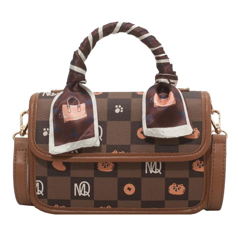 Women Pattern Shoulder Bag Hardware Chain Strap Block Messenger Handbag