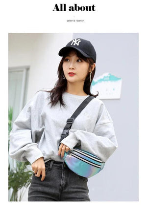 Holographic Fanny Pack Laser PU Waist Bag for Travel