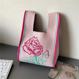 21*33cm Women Knitting Rose Style Handbag Girls Student Bags