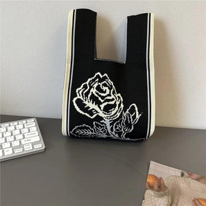21*33cm Women Knitting Rose Style Handbag Girls Student Bags