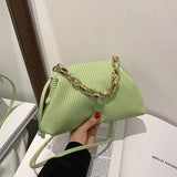 Green Leather Crossbody Chain Handbag for Women