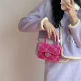 Rose Pink Women Lock Shoulder Bags Plaid Small Square Crossbody Bag