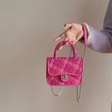 Rose Pink Women Lock Shoulder Bags Plaid Small Square Crossbody Bag