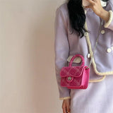 Rose Pink Women Lock Shoulder Bags Plaid Small Square Crossbody Bag