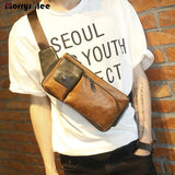Men Messenger PU Leather Small Chest Bag Sling Travel Crossbody