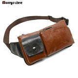 Men Messenger PU Leather Small Chest Bag Sling Travel Crossbody