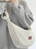 Foufurieux Corduroy Shoulder Bag Women Tote Large Capacity Zipper Handbag