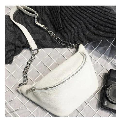 Small Waist Pack PU Leather Chest Bag Belt Bag Handbag Women Shoulder Chain