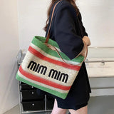 Bohemia Handbags Women Hand-weave Tote Bag Letter Print