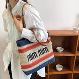 Bohemia Handbags Women Hand-weave Tote Bag Letter Print