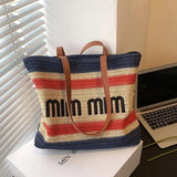 Bohemia Handbags Women Hand-weave Tote Bag Letter Print