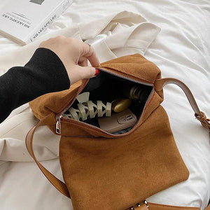 Vintage Style Suede Cross Body Bag Women Metal Handbags