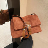 Vintage Style Suede Cross Body Bag Women Metal Handbags