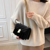 Vintage Velvet Leather Small Crossbody Shoulder Bags for Women Winter Tote Purse
