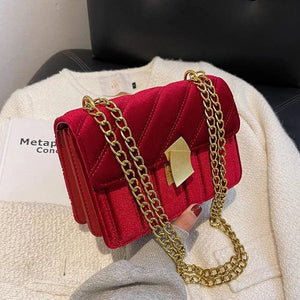 Vintage Velvet Leather Small Crossbody Shoulder Bags for Women Winter Tote Purse