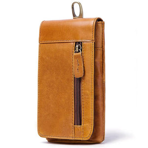 Vintage Leather Man Waist Package Top Layer Cowhide Mobile Phone Bag