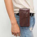 Vintage Leather Man Waist Package Top Layer Cowhide Mobile Phone Bag