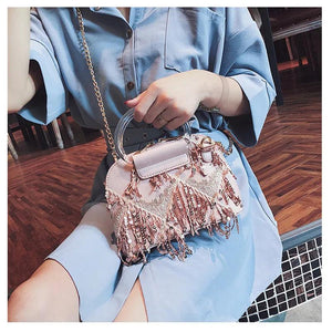 Sequins Crossbody Bag For Women Small Shoulder Messenger Bag with Tassel