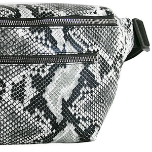 Vintage Retro Waist Bag Black-Grey Snake Pattern Soft Leather