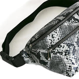 Vintage Retro Waist Bag Black-Grey Snake Pattern Soft Leather