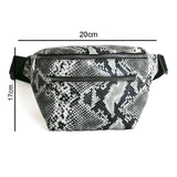 Vintage Retro Waist Bag Black-Grey Snake Pattern Soft Leather