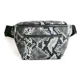 Vintage Retro Waist Bag Black-Grey Snake Pattern Soft Leather