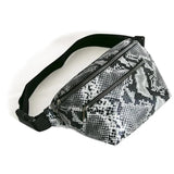 Vintage Retro Waist Bag Black-Grey Snake Pattern Soft Leather