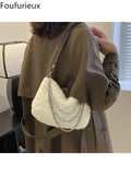 Foufurieux Winter Plush Ladies Shoulder Bag Y2k Trends Women Bag