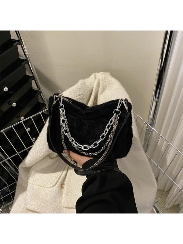 Foufurieux Winter Plush Ladies Shoulder Bag Y2k Trends Women Bag