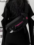 Foufurieux Waist Pack Letter Printed Chestbag Texture One Shoulder Crossb