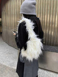 Faux Fur Women Shoulder Bags Soft Plush Female Purse Handbags