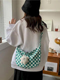 Checkerboard Grid Tote Bag Vintage Large Capacity Shopper Shoulder Bag