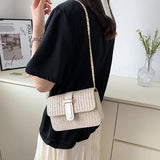 Straw Shoulder Bag Crossbody Chain Square Travel Shopping Bag
