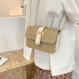 Straw Shoulder Bag Crossbody Chain Square Travel Shopping Bag