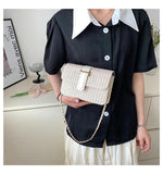 Straw Shoulder Bag Crossbody Chain Square Travel Shopping Bag