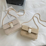 Straw Shoulder Bag Crossbody Chain Square Travel Shopping Bag