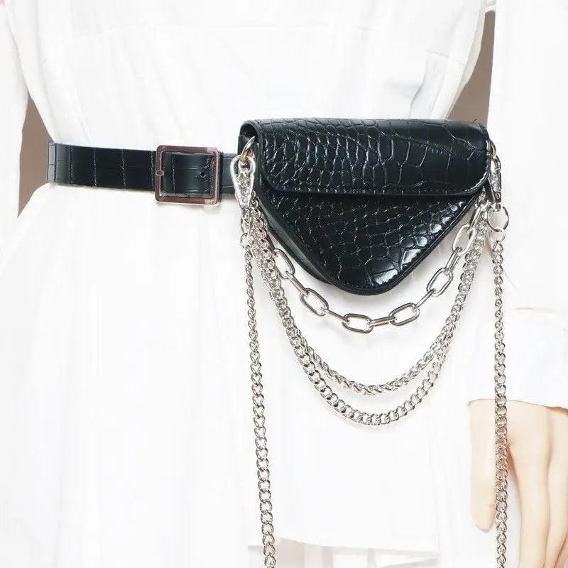 Crocodile Pattern Leather Triangle Bag Waist Pack Purse