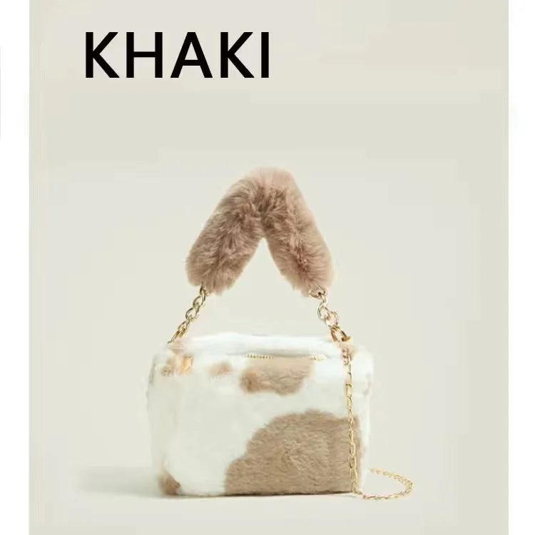 Soft Velvet Chain Plush Women Handbags Messenger Bag Waist Pack