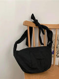 Harajuku Style Canvas Dumpling Bag Solid Color Large Capacity Crossbody Bag