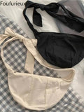 Harajuku Style Canvas Dumpling Bag Solid Color Large Capacity Crossbody Bag