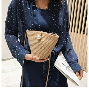 Bohemia Style Straw Shoulder Bag Rattan Woven Beach Circle Girls Handbag