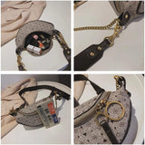 Vintage Leather Waist Bag with Appliques, Casual Chain Small Purses