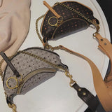 Vintage Leather Waist Bag with Appliques, Casual Chain Small Purses