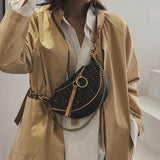 Vintage Leather Waist Bag with Appliques, Casual Chain Small Purses