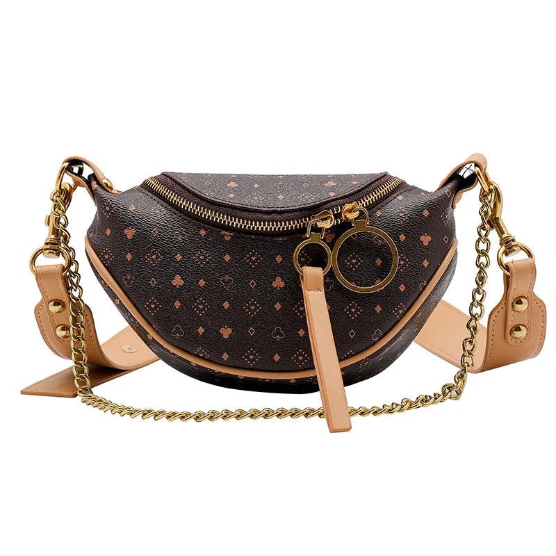 Vintage Leather Waist Bag with Appliques, Casual Chain Small Purses